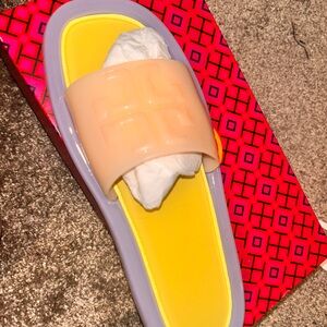 Tory Burch Peach and Citron Slide Sandals